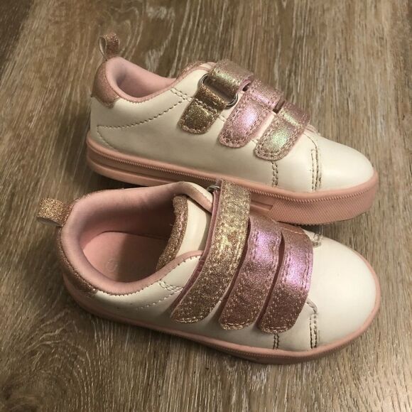 OSHKOSH toddler girl White Velcro Strap glitter pink white Sneaker 8M - Picture 7 of 12
